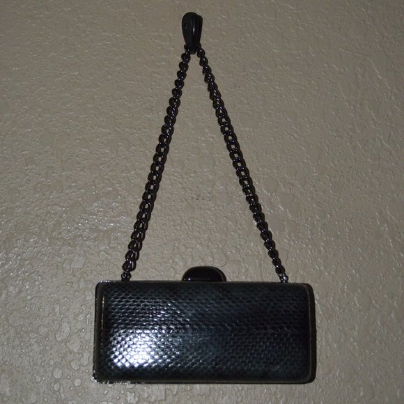 Inge Christopher Yelena Dark Gray Reptile Print Leather Shoulder Handbag - Picture 1 of 8